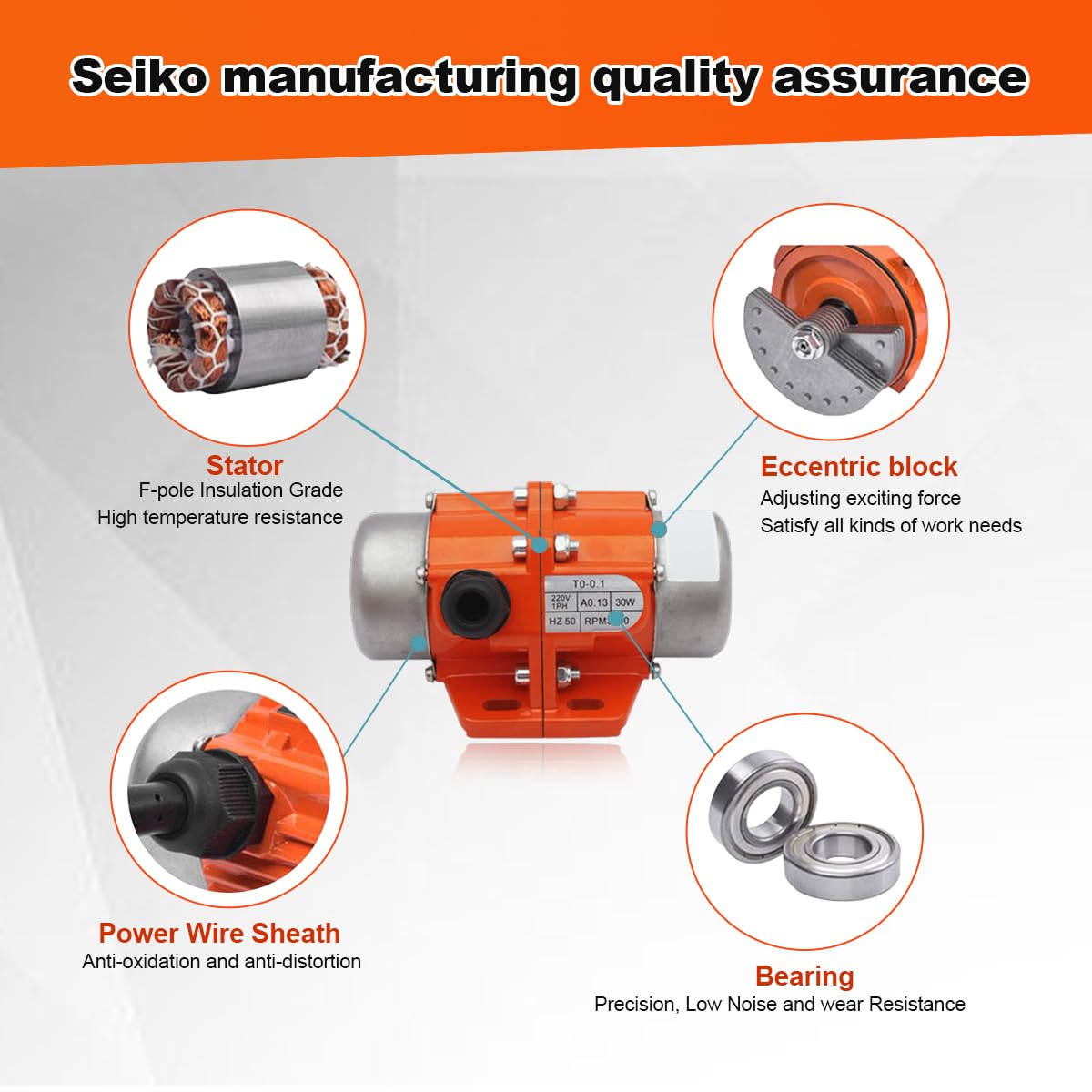 ATO AC 100W Concrete Vibrator Motor, 110V Low Noise Concrete Vibrating Motor, Adjustable Amplitude Easy to Install, Multi-Application Vibrator, 1 Phase 3600rpm, Used for Shaker Table, Sifters, Mixers
