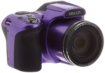 Minolta 20 Mega Pixels WiFi Digital Camera with 35x Optical Zoom & 1080p HD Video Optical with 3-Inch LCD, 4.8 x 3.4 x 3.2, Purple (MN35Z-P) (Renewed)