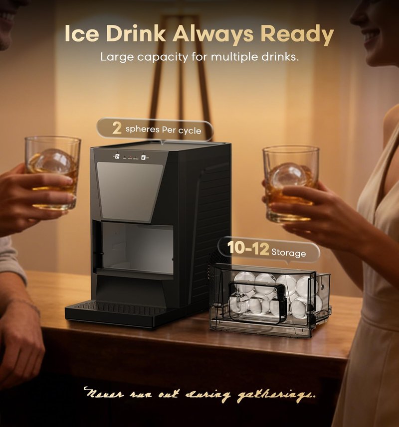 DOQAUS Clear Ice Cube Maker, 2.2-Inch Ice Ball Maker Machine with Water Recycling & Self-Cleaning, Automatic Sphere Ice Maker for Premium Whiskey & Home Bar Cocktails