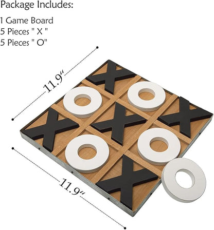 NIKKY HOME 12x12 Inch Large Tic Tac Toe Wood Board Game Classic Coffee Table Decor Decorative Wooden Travel Game for Family