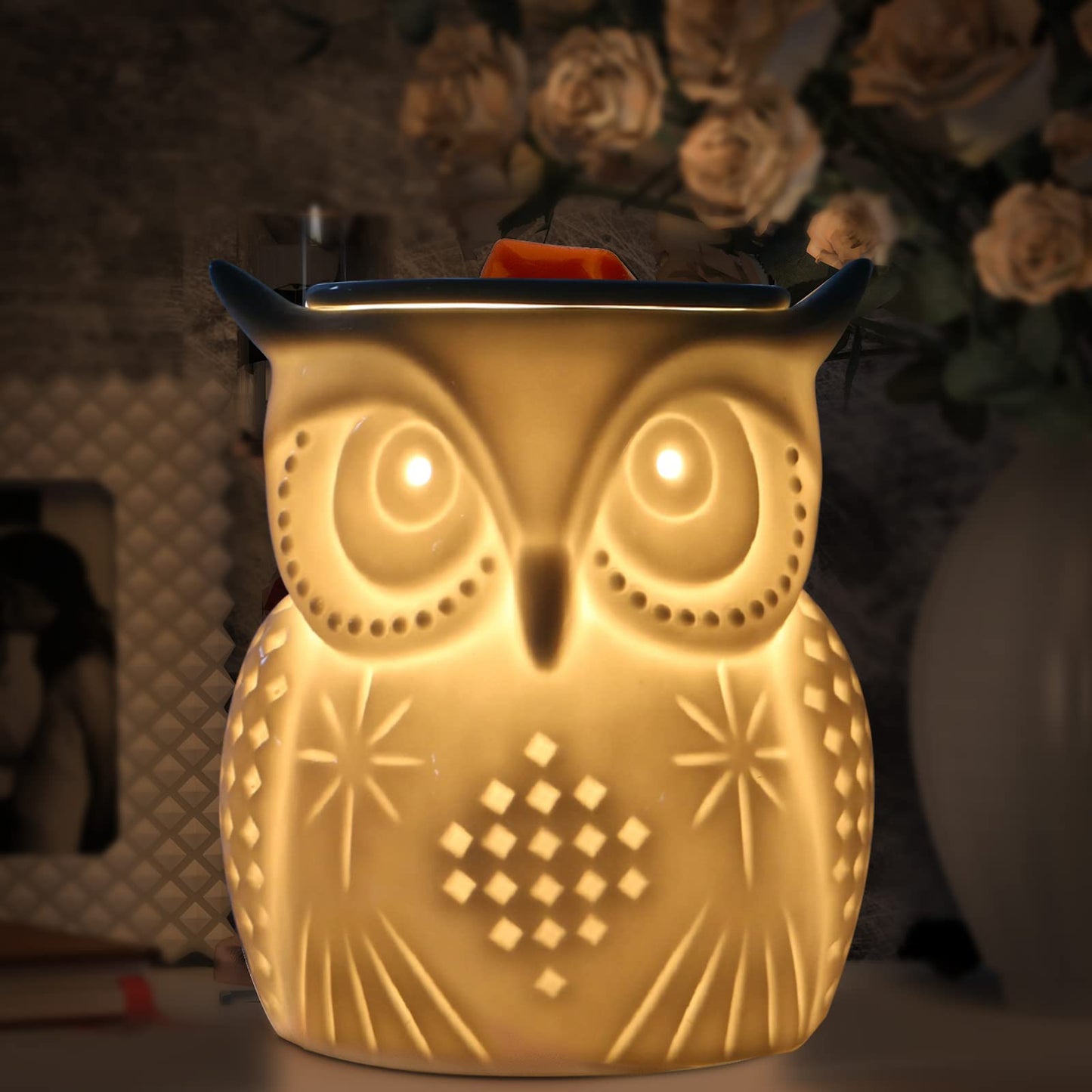 STAR MOON Owl Wax Melt Warmer for Home Décor, Wax Warmer for Wax Melt, Scentsy Wax Warmer, 3D, No Flame, Removable Dish, with One More Bulb (The Owl of Athena)