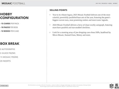 2025 Panini Mosaic Football Hobby Trading Card Box (2 Autographs Per Box)