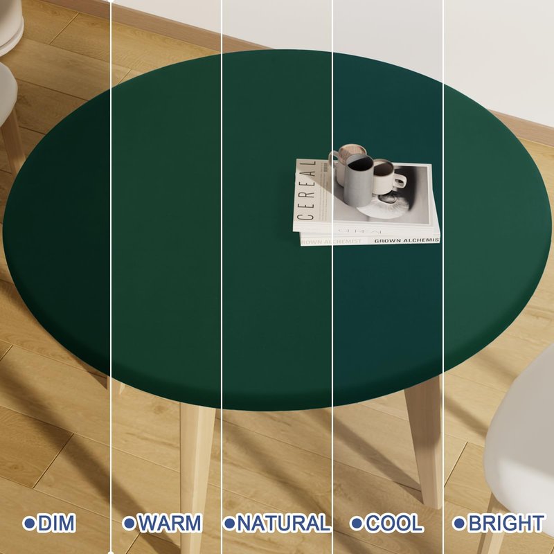 Moosfor Round Spandex Tablecloth, Elastic Fitted Waterproof Tablecloths for 57"-68" Tables, Stretch Washable Picnic Table Cover for Camping, Dining, Indoor and Outdoor, Hunter Green