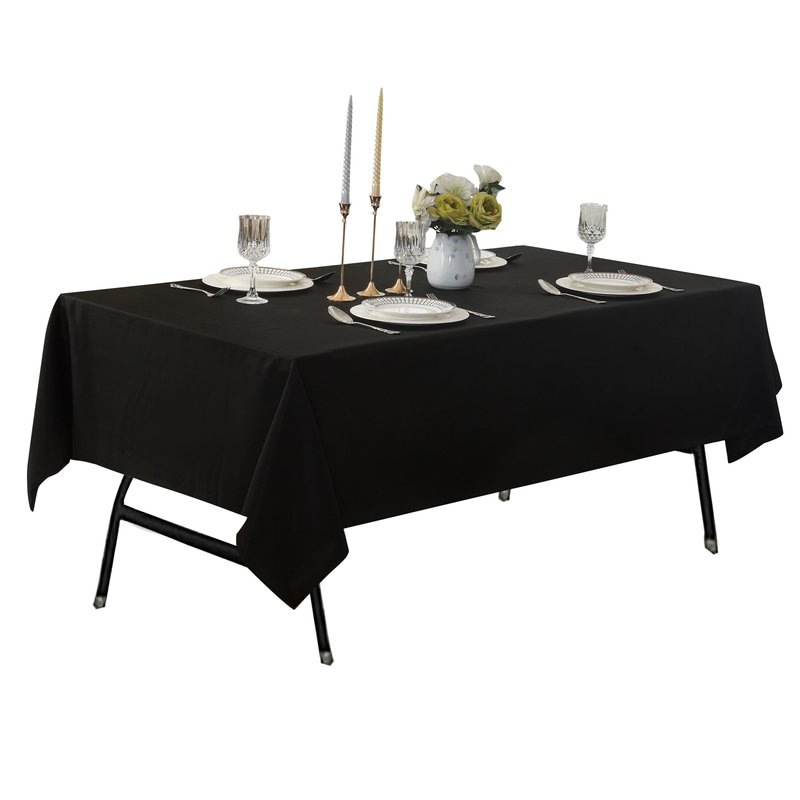 ZarzaaSik 2-Pack 90x132 inch Black Table Cloths, Solid Stain and Wrinkle Resistant Oblong Tablecloth, Premium Plain Weave Polyester Fabric Rectangle Table Linen Covers for Hotel, Wedding