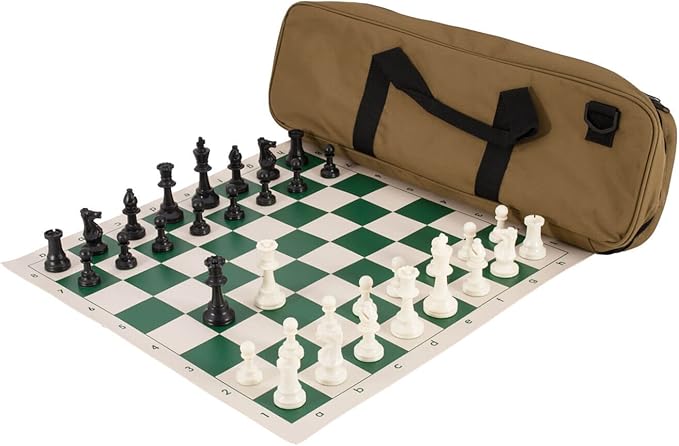 Deluxe Chess Set Combination - Triple Weighted - by US Chess Federation (Khaki)