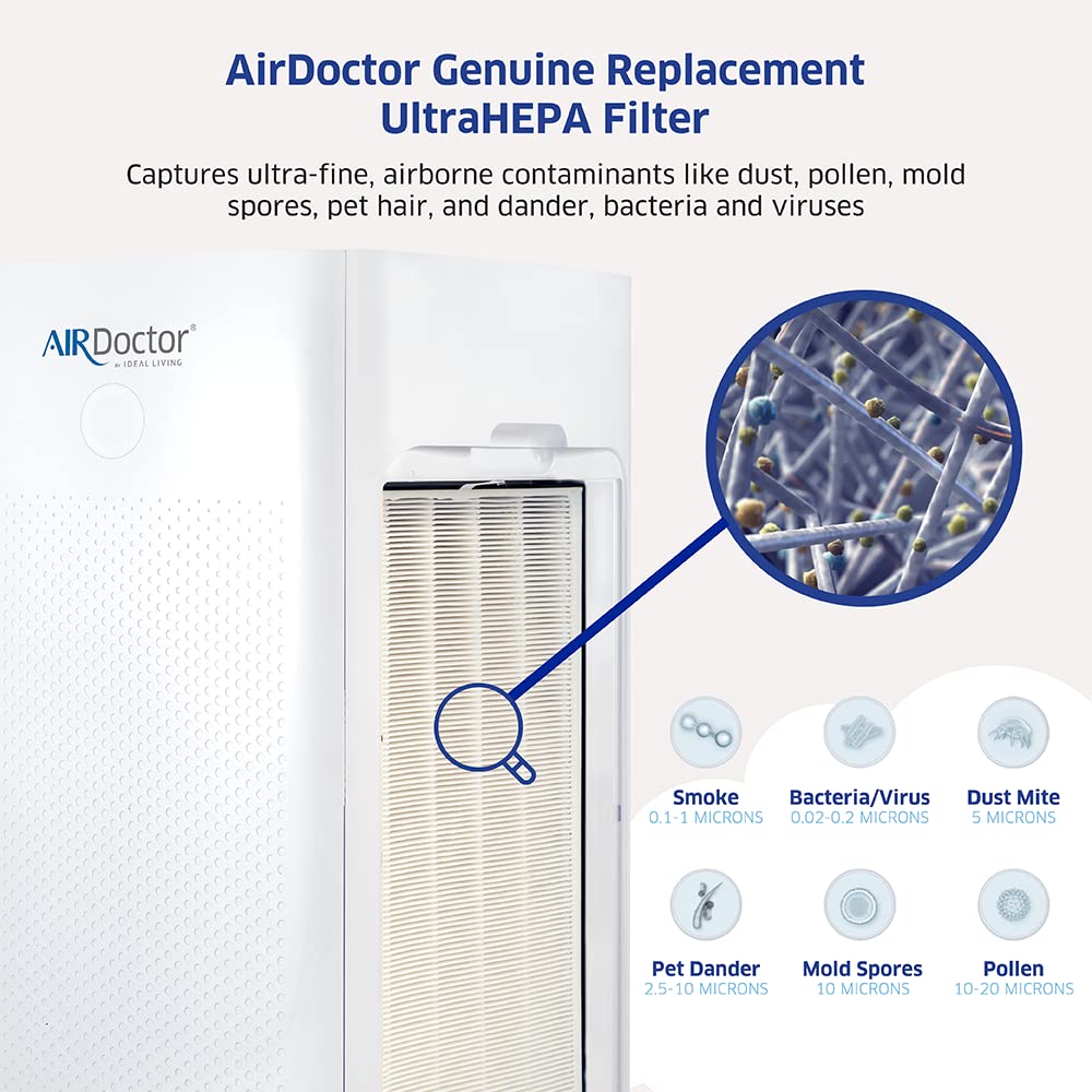 AIRDOCTOR AD5500i SMART 4-in-1 Air Purifier for Extra Large Spaces & Large Rooms- UltraHEPA, Carbon, VOC Filters Capture Particles 100x Smaller Than HEPA Standard with Extra HEPA Filters- Bundle.