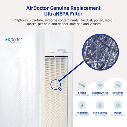 AIRDOCTOR AD5500i SMART 4-in-1 Air Purifier for Extra Large Spaces & Large Rooms- UltraHEPA, Carbon, VOC Filters Capture Particles 100x Smaller Than HEPA Standard with Extra HEPA Filters- Bundle.