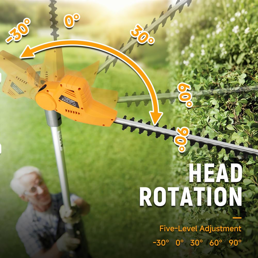 Hoteche 2-in-1 Telescoping Pole Saw & Hedge Trimmer | 500W/700W, 195-253CM, Orange-Black, Color Box