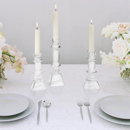 CHOCSTAY Glass Candlestick Holders Set of 3, Clear Taper Candle Holders for Table Centerpiece, Home Decorations, Wedding and Party