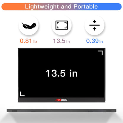 13.5''Portable Monitor for latop ,2K FHD 60HZ Laptop Monitor Screen,USB-C and HDMI Inputs, Ultra-Slim IPS Panel with HDR and Premium Smart Cover & Speakers for Laptop,PC,Phone,PS4/5,Switch,Mac,Xbox