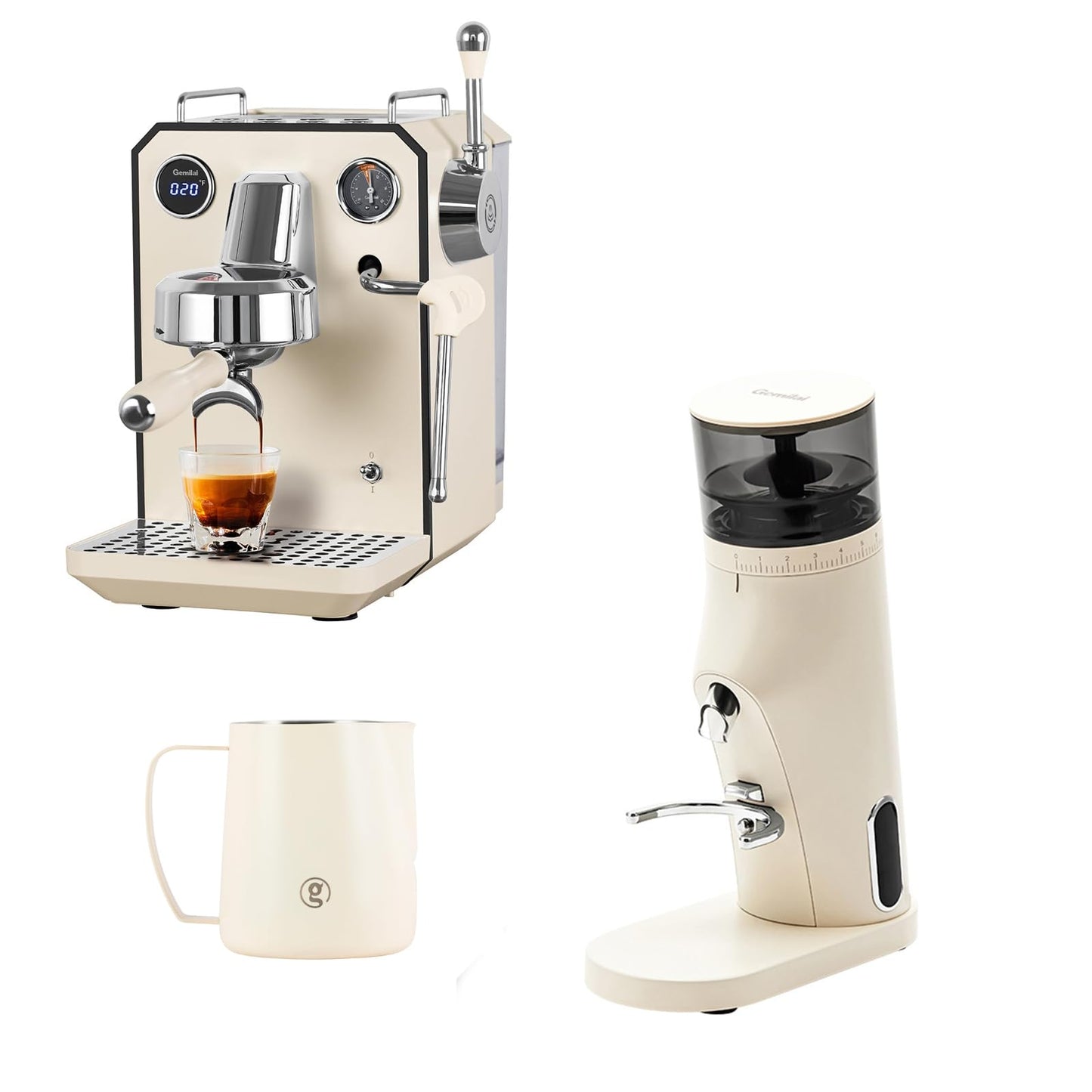 Gemilai G3006 White Espresso Machine & Burr Coffee Grinder & Digital Coffee Scales