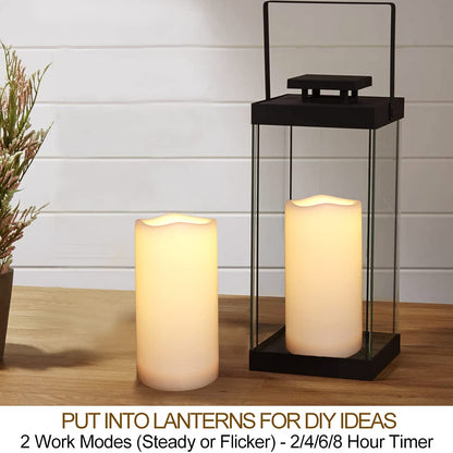 HOME MOST Pack of 2 White 3x6 LED Pillar Candles Outdoor IP65 Waterproof - Pillar Candles Battery Powered with Timer and Remote - Battery Operated Unscented Outdoor Flameless Candles Flickering