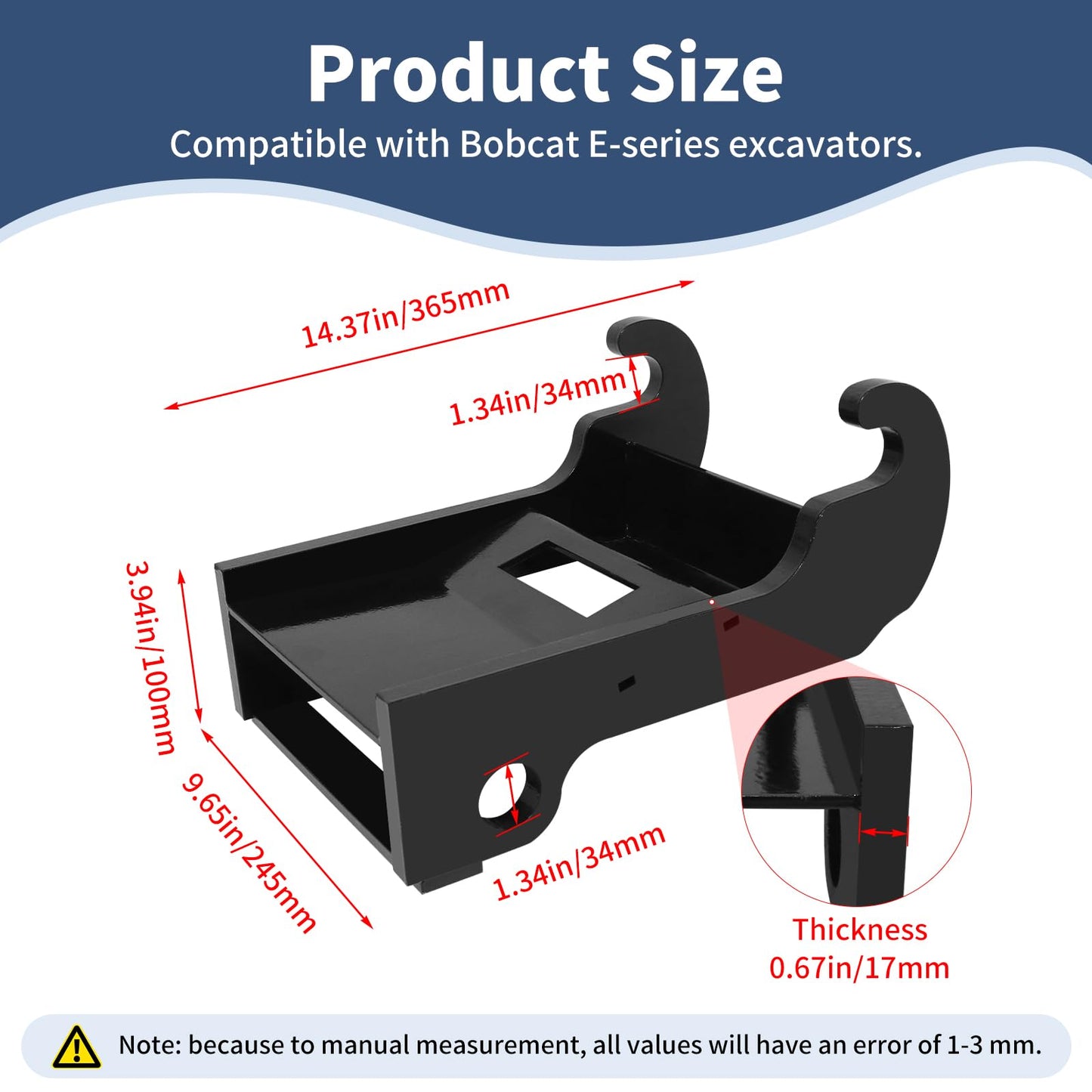 X-Change Quick Attach Coupler Bracket for Bobcat E-Series Mini Excavators - Black Coated Steel Bucket Coupler (X-Change Quick Attach Coupler Bracket)