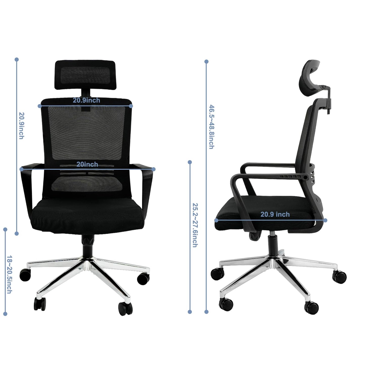 Ergonomic Office Chair,High Back Desk Chair with 3 Gear Tilting Backrest and Adjustable Headrest,400lbs Weight Capacity Integrated Metal Base with Swivel Wheels,Comfort Breathable Mesh