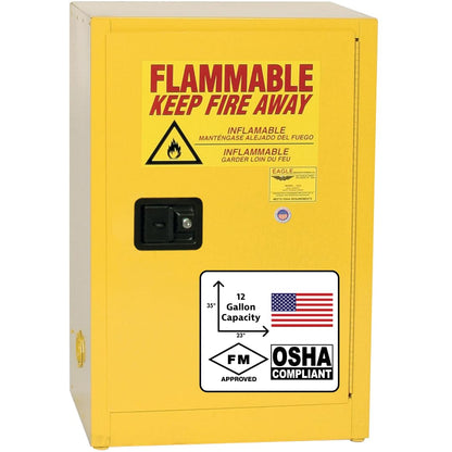 Eagle American Made 12 Gallon F﻿lammable Liquid Storage Cabinet, Manual-Close Space Saver Fireproof Cabinet for Schools, Garages, Manufacturing Facilities, 23" x 18" x 35", 1925X