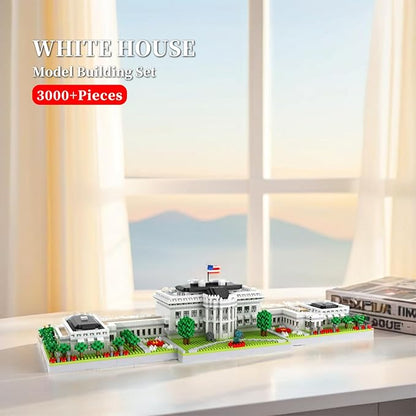 White House Micro Building Blocks Set 3000 Pieces Panoramic Architecture Model Kit (Includes West &amp East Wings) Expert Mini Bricks Puzzle for Adults Washington DC Landmark Souvenir Gift