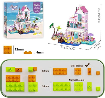 MindBox Girls Seaside Villa Building Blocks812pcs Beach House Building Toys for Kids Age 8+Mini Brick