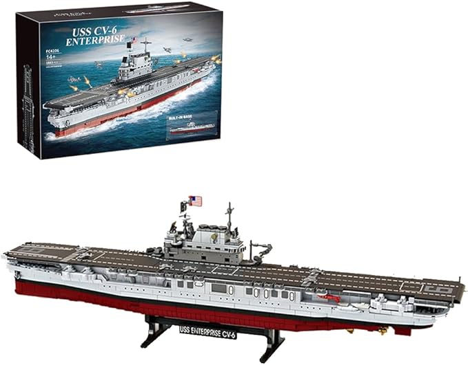 USS CV-6 Enterprise Battleship Building ToysMilitary Series Ship MOC World War II Battleship Toy Gift Ship Building Block Set for Adult Collection(1883 Pieces)