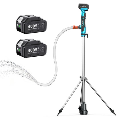 SEESII Cordless Stick Water Transfer Pump with Tripod Stand Hands-free, Portable Submersible Water Pump 720GPH & 2 x 4.0Ah Batteries, 32FT Lift for Pool Draining Boat Bilge Garden Rain Barrel Basement