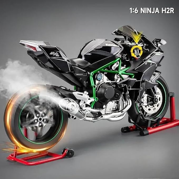 HTLNUZD 1/6 Scale H2R Alloy Diecast Motorcycle with Sound &amp Light Features High Gloss Spray Finish Rubber Tires Premium Collectible Gift (Gold H2R)