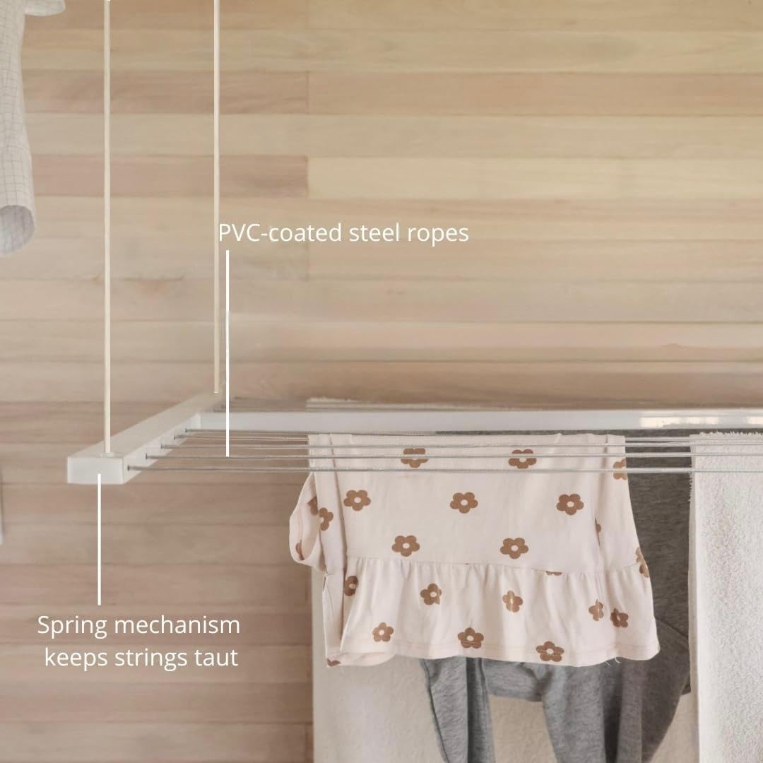 Höllsen XL Ceiling Mounted Drying Rack – Heavy-Duty Pulley Clothesline for Large Loads – Rustproof Aluminum Frame (64" x 23.6")