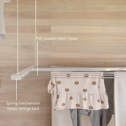 Höllsen XL Ceiling Mounted Drying Rack – Heavy-Duty Pulley Clothesline for Large Loads – Rustproof Aluminum Frame (64" x 23.6")