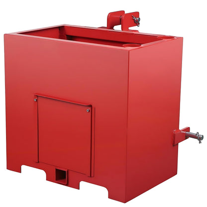 Tractor Ballast Box, 800LB, 5 cu.ft 3 Point Hitch Loader Attachment w/ 2" Quick Hitch Receiver, Sliding Door, Steel Weight Box Fits Category 0/1 Tractors, Skid Steers, Heavy-Duty, Red