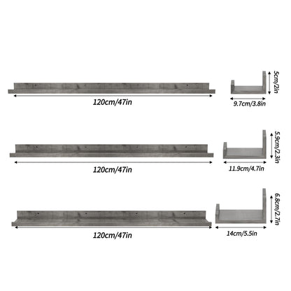 Giftgarden 47 Inch Gray Floating Shelves for Wall Mount, Grey Wood Wall Shelf Ledge for Bathroom Bedroom Living Room Kitchen Storage, Set of 3 Different Sizes