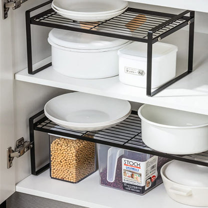 DearyHome Cabinet Shelf, 20" Kitchen Counter Shelf, Metal Wire Stackable Cupboard Spice Rack, Space Saving Countertop Orgainzer and Storage Rack Shelves for Kitchen Pantry Bathroom