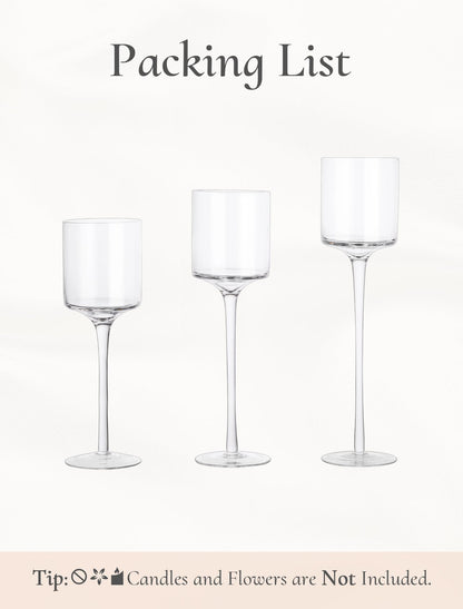 Inweder Tall Glass Candle Holder: Long Stem Floating Candle Holders for Tealight Votive and Pillar Large Clear Centerpieces for Wedding Table Party Home Set of 3