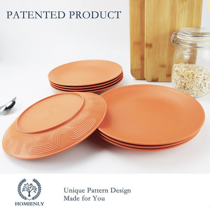 Homienly Flat Dinner Plate Set of 8 - Alternative for Plastic, Microwave and Dishwasher Safe, Wheat Straw Dinnerware for Kitchen, Unbreakable Kids (Orange, 9 Inch), MS 01
