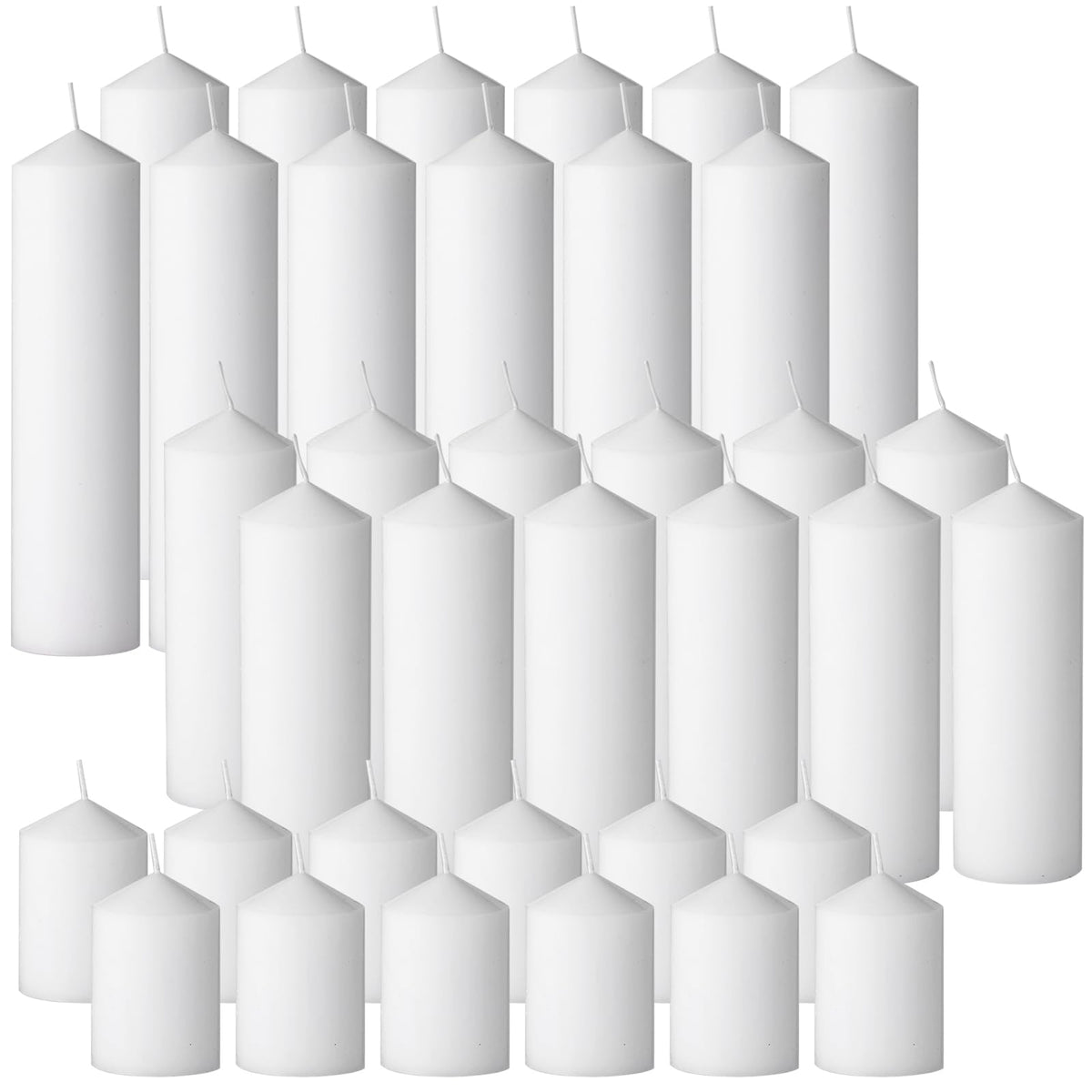 36PC White Pillar Candles Bulk 2 in x 3, 6, 8 Inch Long Burning Wax Pillar Candles Unscented Smokeless Dripless for Wedding Centerpieces Spa Lantern Fireplace Home Christmas Thanksgiving Party Decor