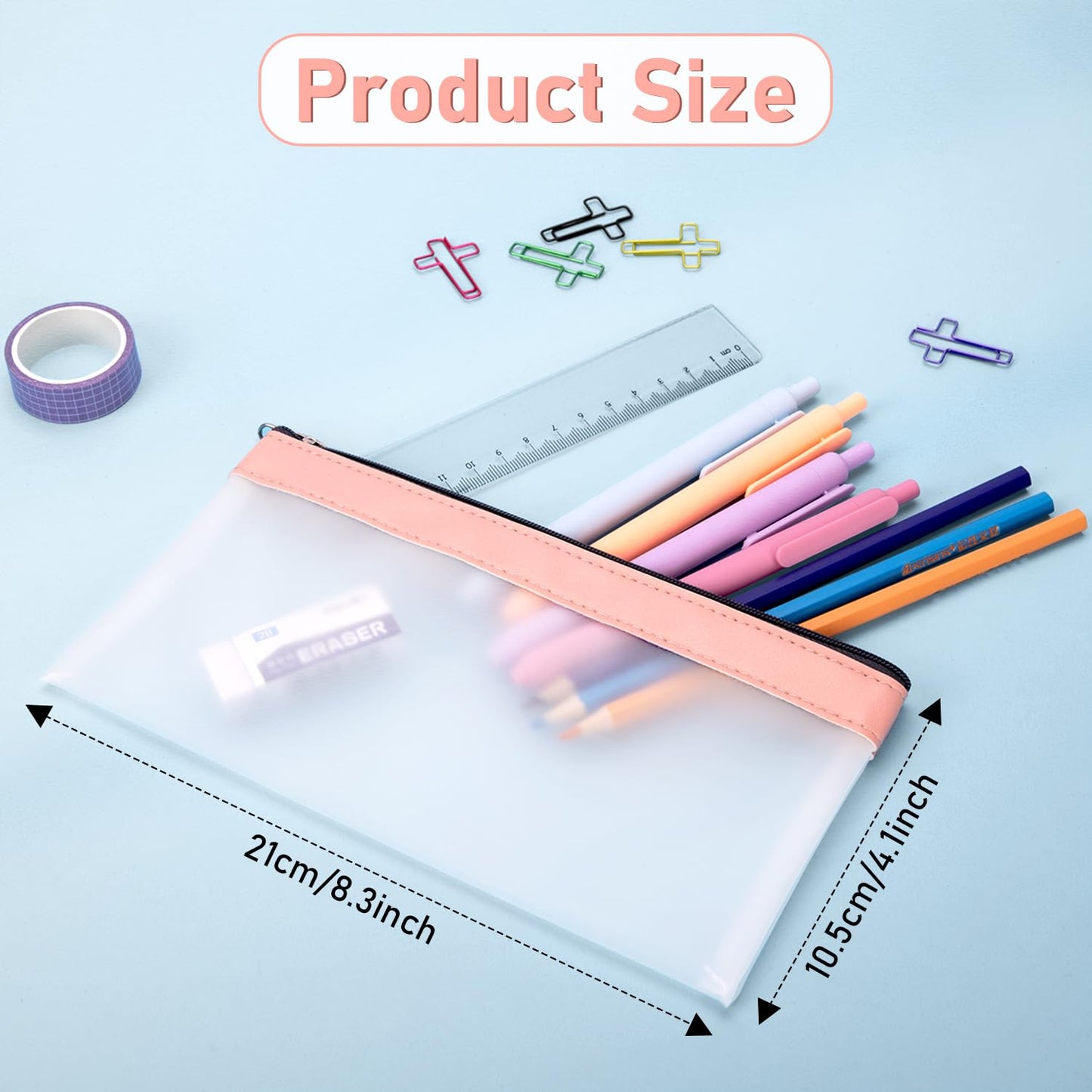 Timart Clear Pencil Pouch-3 Pack, Clear Pencil Case, Pen Holder with Zipper for Kids, Makeup Pouch, Kids Pencil Pouch for Office School Supplies Travel Accessories