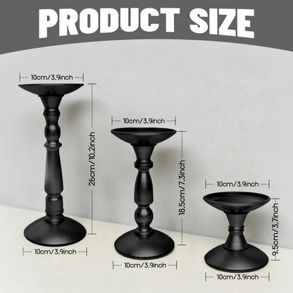 Bryzont Black Tall Pillar Candle Holders Metal Large Candle Stand Set of 3 for Pillar Candles, Dining Table Centerpiece, Fireplace Matel, Living Room, Farmhouse Home Decor, Party