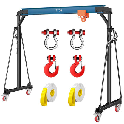 2 Ton Gantry Crane, 4400 LBS Adjustable Gantry Crane with 8-12 ft Height, Shop Lift Hoist with Manual Trolley, Hook & Shackles for Warehouse, Factory