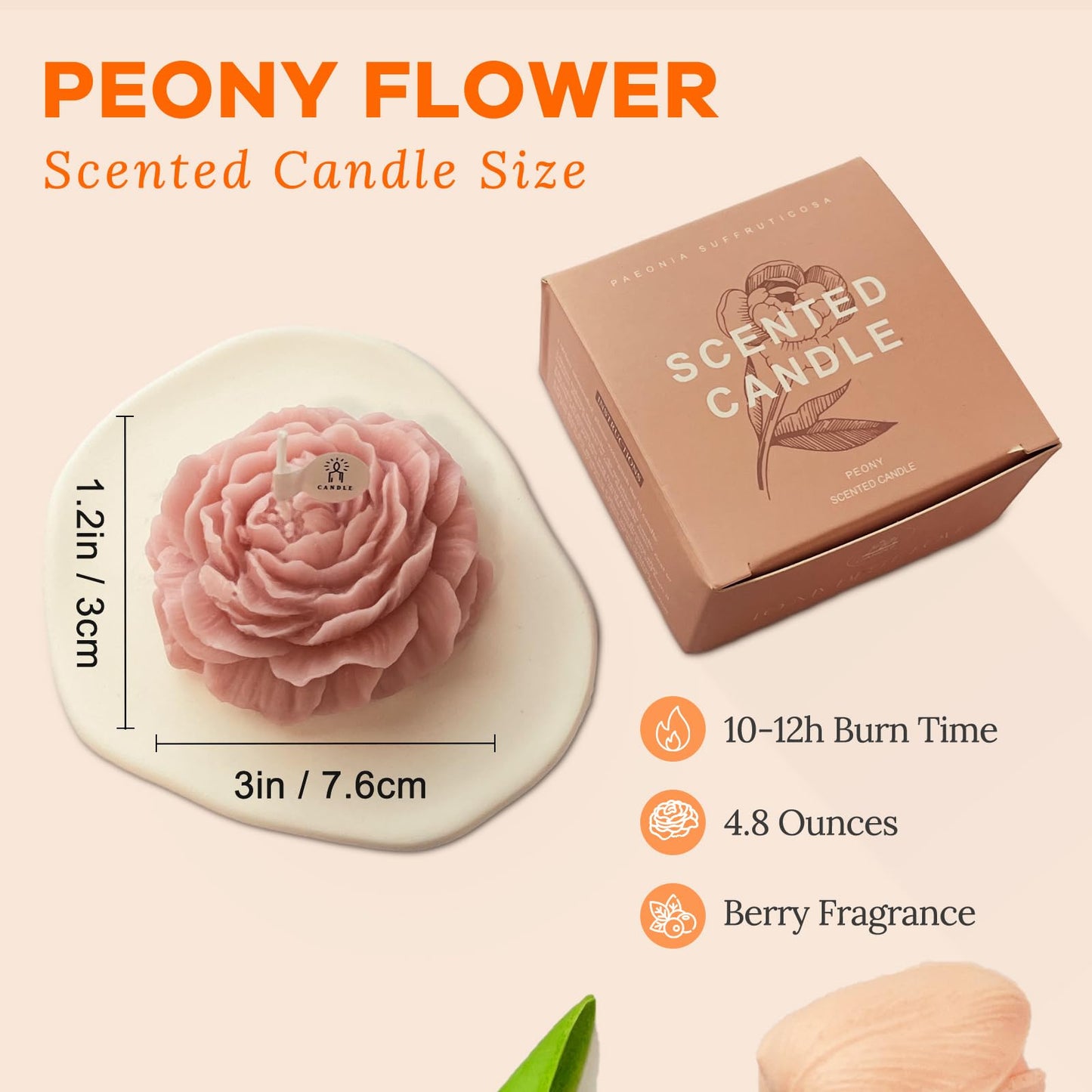 3 Inch Purple-Pink and Light-Peach Peony Flower Shape Candle for Women - Aromatic Pastel Aesthetic Candle with Fragrance - Christmas Gift for Friends Colleagues and Classmates
