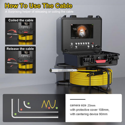 SYOWNFS Sewer Camera with 512Hz Sonde Self-Leveling, Pipe Inspection Camera with DVR Recorder, Endoscope with 12pcs LED Lights for Plumbing, 100ft/30m (16GB SD Card Included)