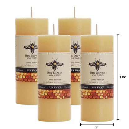 Big Dipper Wax Works 100% Pure Beeswax Pillar Candles (4 Pack) – 2" x 4.75" Handmade in USA, Long Burning Clean Soot-Free, Natural Honey Aroma, Eco-Friendly Cotton Wick, Home Décor & Meditation