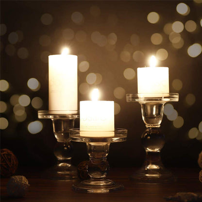 3 Pcs Glass Candle Holders for Pillar & Taper Candle Elegant Crystal Candlesticks Home Décor
