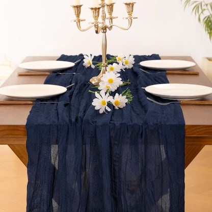 Socomi 3pcs Navy Blue Summer Cheesecloth Table Runner Boho Rustic Gauze 120 inch 10FT Cheese Cloth Sheer Runner for Wedding Party Baby Shower Birthday Home Decor Holiday Decorations