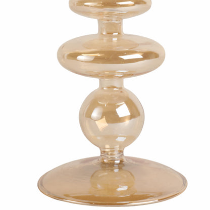 Decorative Glass Candle Holder for Taper Candles - Modern Candlestick Holder with Disc and Sphere Design for Table Decor - Pair with Gold Centerpieces for Tables and Living Room Display - 7" Gold