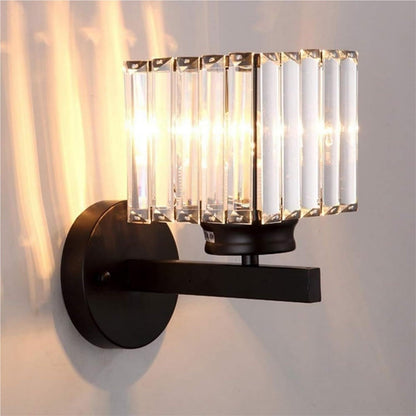 JIIPOREGJ Modern Gold Crystal Wall Sconce, Black Square Crystal Wall Mounted Light Fixture, Decorative Candle Style Wall Lamp for Indoor Bedroom, Bathroom Vanity, Hallway, Living Room, Con