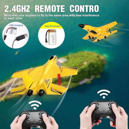 SU-27 RC Airplane2.4GHz 2 Channel Remote Control Plane with Gyro Night Lights and 2 Batteries Easy to Fly for Adults Beginners and Kids Yellow Toy