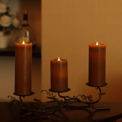 3D Moving Flame Led Candle With Timer, Dancing Flame Led Candle for Home Halloween Decoration, 3x5 Inch, Brown