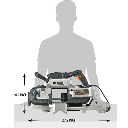 MAXXT Band Saw with Lightweight Aluminum Base, 10 Amp 5 Inch Deep Cut Bandsaw, Variable Speed Handheld Automatic Multipurpose Cut with Carrying Wheels Portable Metal Saw, Band Saws for Metal Wood