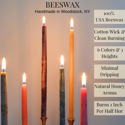 Candlestock Beeswax Taper Candles – 1/2" Diameter, Pure 100% Natural USA Beeswax, Cotton Wick, Dripless, Long-Burning, Handmade in Woodstock- 2 Pairs of Half Inch Tapers (Red, 10 Inch)