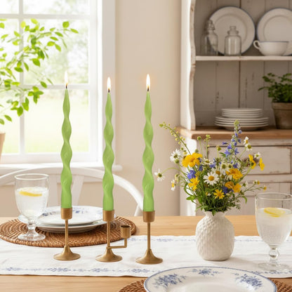 Sage Green Thin Candlesticks Spiral Taper Candle Twisted Candle Sticks 10 INCH Unscented Tapered Candles Smokeless Candles for Summer Rural Farmhouse Style Dinner Home Decor Party Wedding