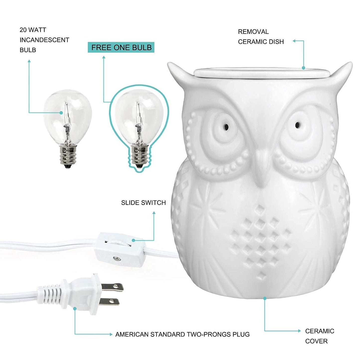 STAR MOON Owl Wax Melt Warmer for Home Décor, Wax Warmer for Wax Melt, Scentsy Wax Warmer, 3D, No Flame, Removable Dish, with One More Bulb (The Owl of Athena)