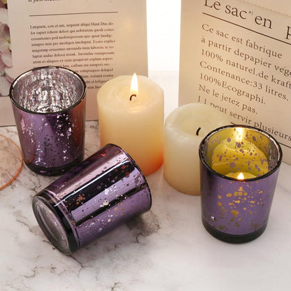 BTGLLAS Purple Mercury Glass Tea Light Holders Set of 36 - Elegant Votive Candle Holders for Weddings, Showers and Home Decor - Perfect for Table Centerpieces and Parties (Glass, Purple)