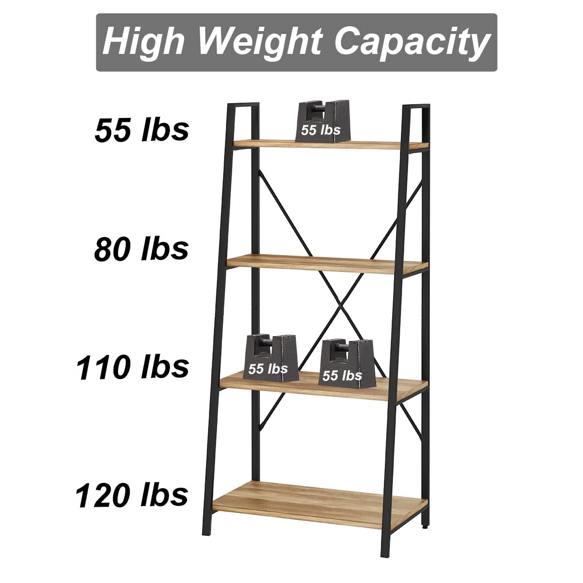 BON AUGURE Bar Cart for The Home, Bar Serving Carts on Wheels with Industrial Ladder Shelf Bookcase, 4 Tier Rustic Ladder Bookshelf, Standing Leaning Book Shelves for Living Room (Vintage Oak)